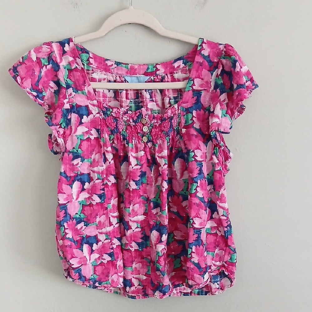 Draper James Pink Floral Short Sleeve Top Size Medium